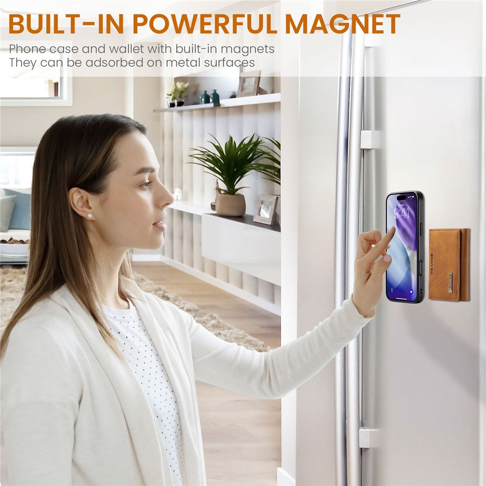 DG.MING M2 Series for iPhone 17 Pro Max Case PU + PC + TPU Phone Cover Detachable Wallet - Brown