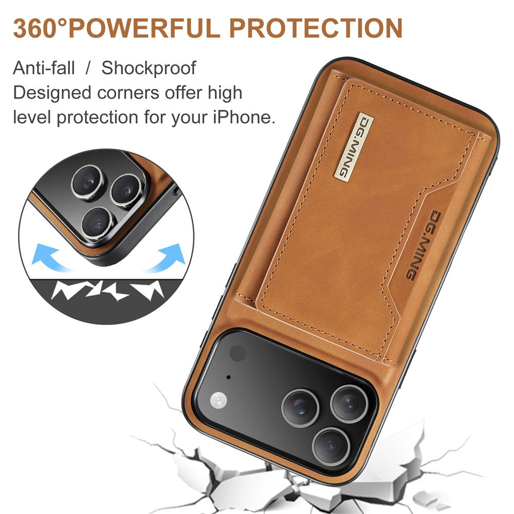 DG.MING M2 Series for iPhone 17 Pro Max Case PU + PC + TPU Phone Cover Detachable Wallet - Brown