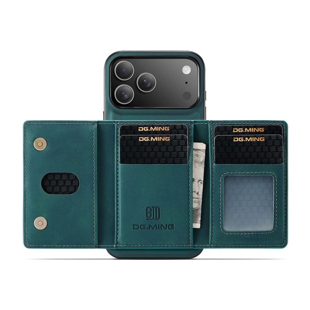 DG.MING M2 Series for iPhone 17 Pro Max Case PU + PC + TPU Phone Cover Detachable Wallet - Green