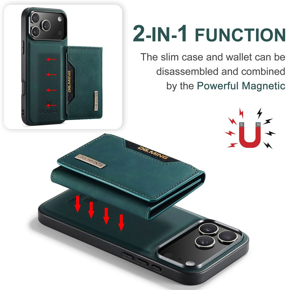 DG.MING M2 Series for iPhone 17 Pro Max Case PU + PC + TPU Phone Cover Detachable Wallet - Green