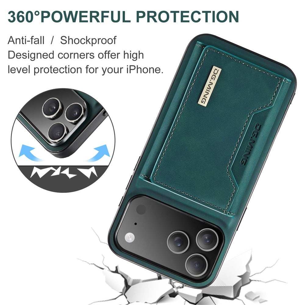DG.MING M2 Series for iPhone 17 Pro Max Case PU + PC + TPU Phone Cover Detachable Wallet - Green