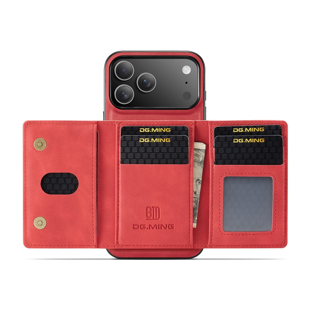 DG.MING M2 Series for iPhone 17 Pro Max Case PU + PC + TPU Phone Cover Detachable Wallet - Red