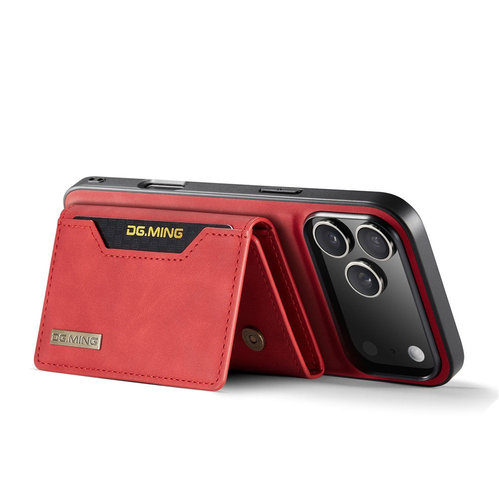 DG.MING M2 Series for iPhone 17 Pro Max Case PU + PC + TPU Phone Cover Detachable Wallet - Red