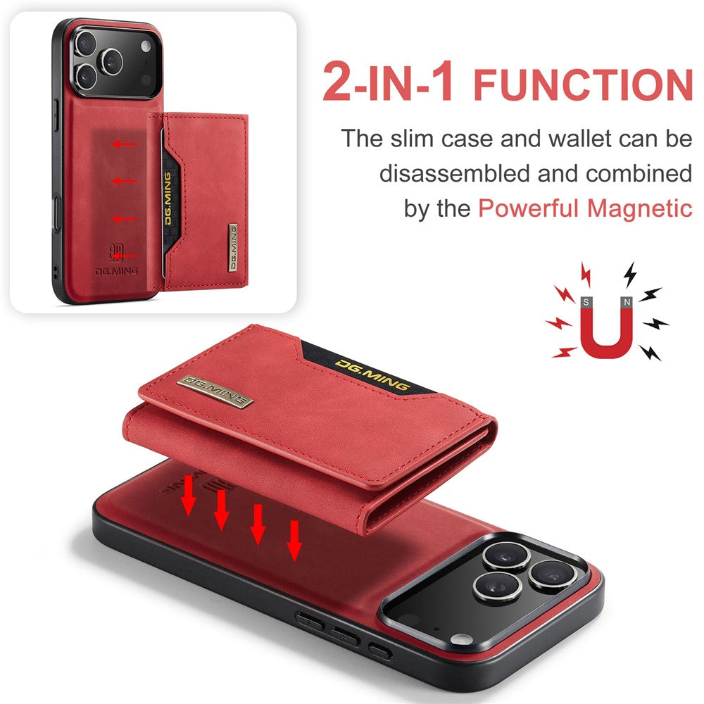 DG.MING M2 Series for iPhone 17 Pro Max Case PU + PC + TPU Phone Cover Detachable Wallet - Red