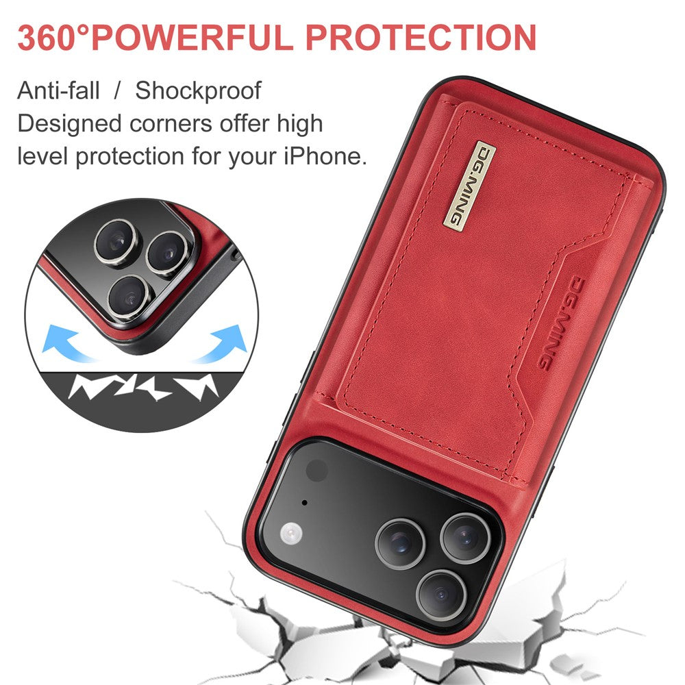 DG.MING M2 Series for iPhone 17 Pro Max Case PU + PC + TPU Phone Cover Detachable Wallet - Red