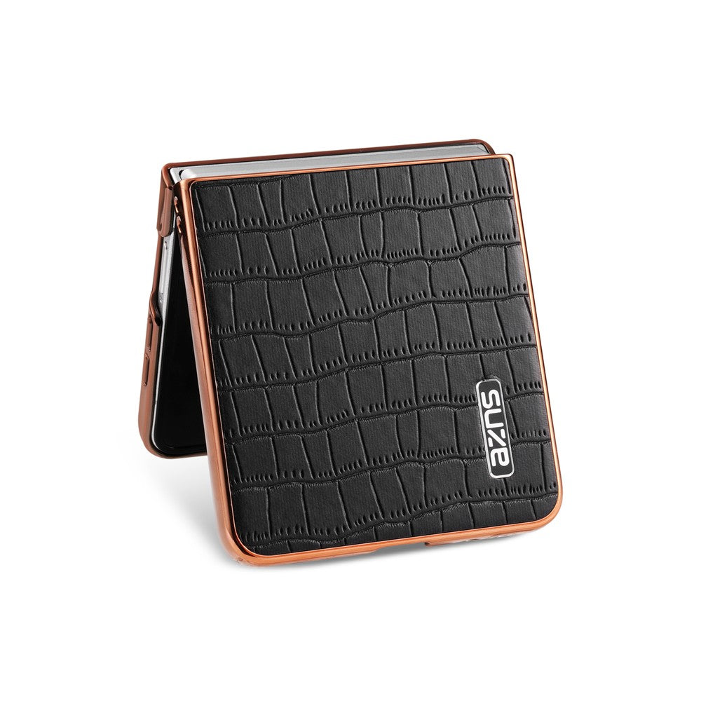 AZNS For Samsung Galaxy Z Flip7 5G Case Electroplating Crocodile Texture PU + PC Phone Cover - Black