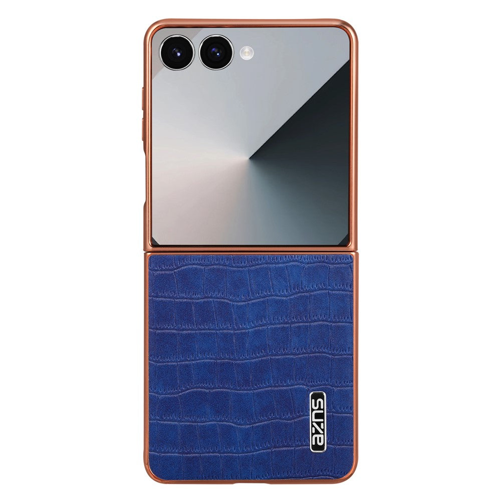 AZNS For Samsung Galaxy Z Flip7 5G Case Electroplating Crocodile Texture PU + PC Phone Cover - Blue