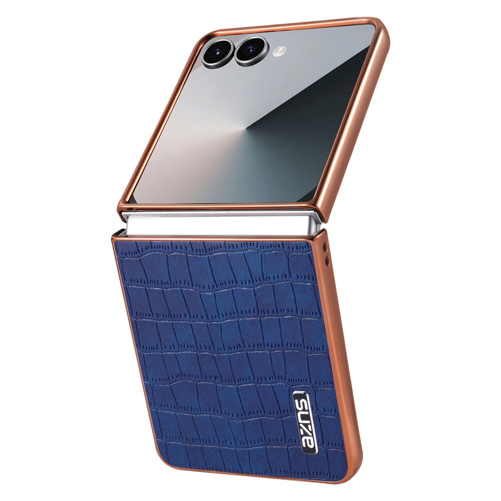 AZNS For Samsung Galaxy Z Flip7 5G Case Electroplating Crocodile Texture PU + PC Phone Cover - Blue