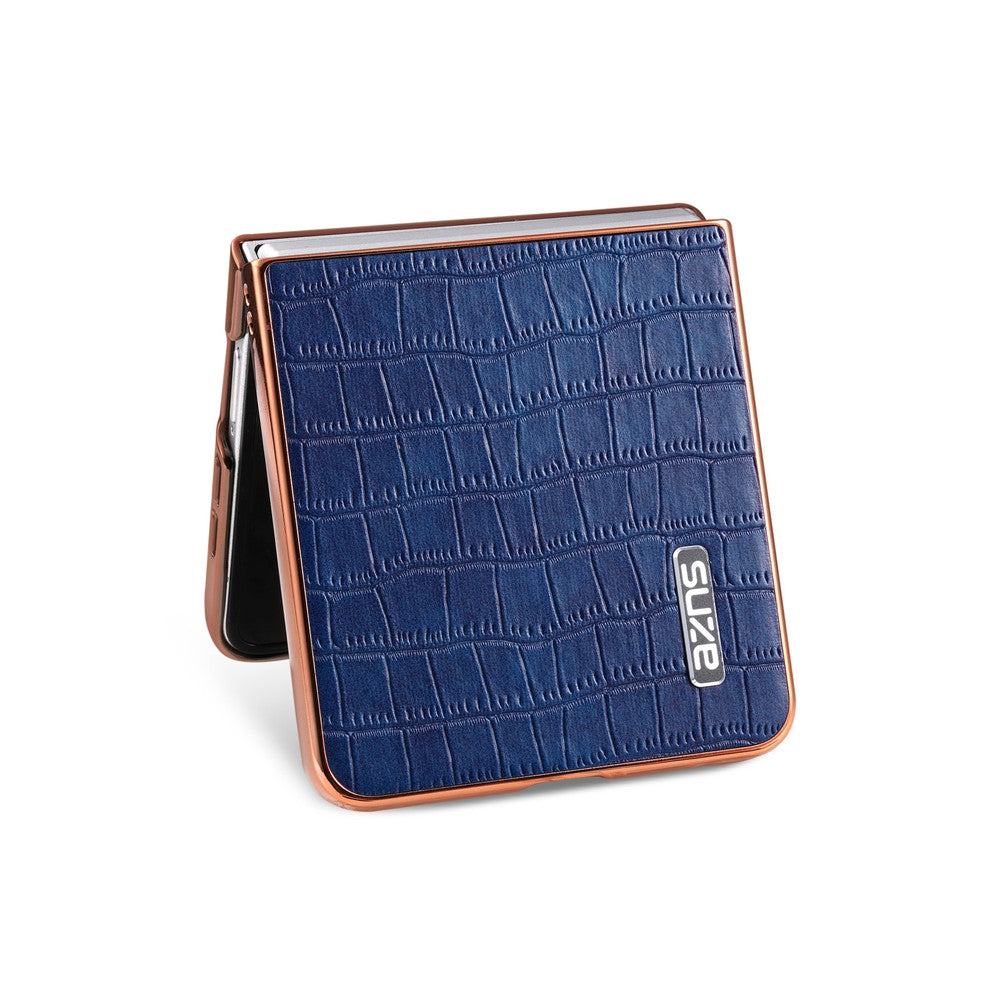 AZNS For Samsung Galaxy Z Flip7 5G Case Electroplating Crocodile Texture PU + PC Phone Cover - Blue