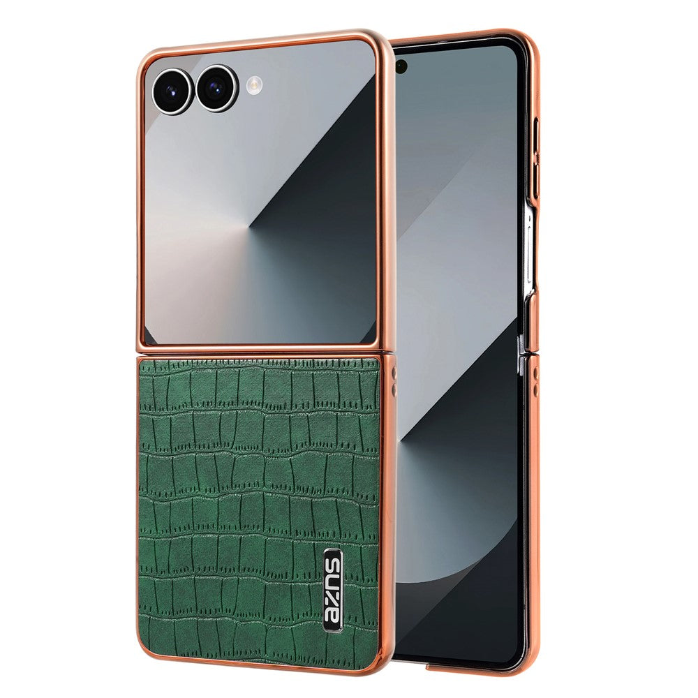 AZNS For Samsung Galaxy Z Flip7 5G Case Electroplating Crocodile Texture PU + PC Phone Cover - Green