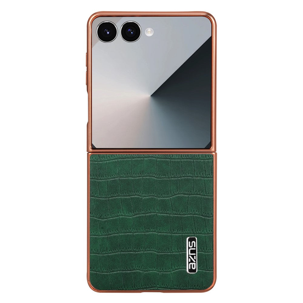 AZNS For Samsung Galaxy Z Flip7 5G Case Electroplating Crocodile Texture PU + PC Phone Cover - Green