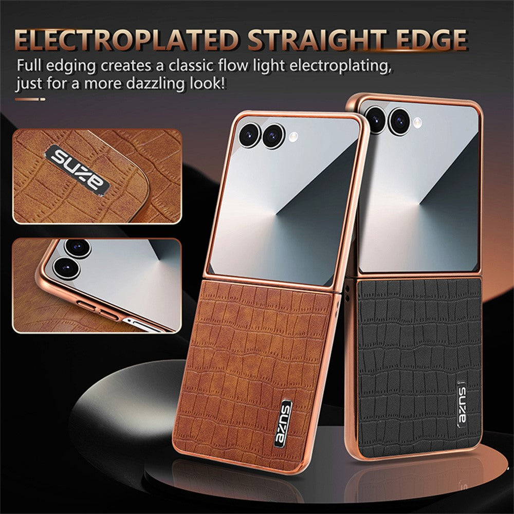 AZNS For Samsung Galaxy Z Flip7 5G Case Electroplating Crocodile Texture PU + PC Phone Cover - Green