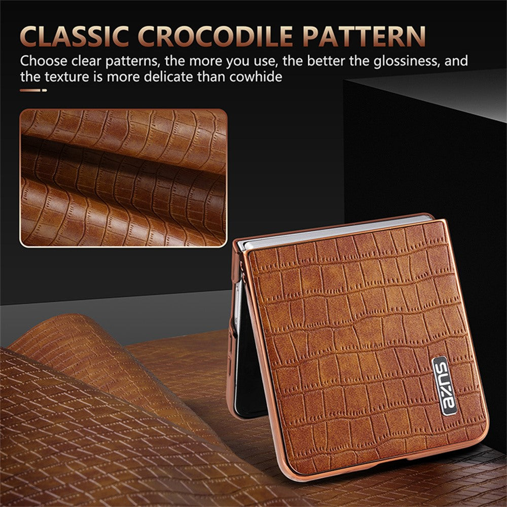AZNS For Samsung Galaxy Z Flip7 5G Case Electroplating Crocodile Texture PU + PC Phone Cover - Green