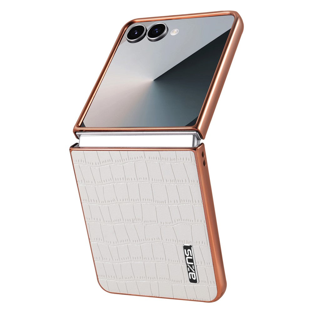 AZNS For Samsung Galaxy Z Flip7 5G Case Electroplating Crocodile Texture PU + PC Phone Cover - White
