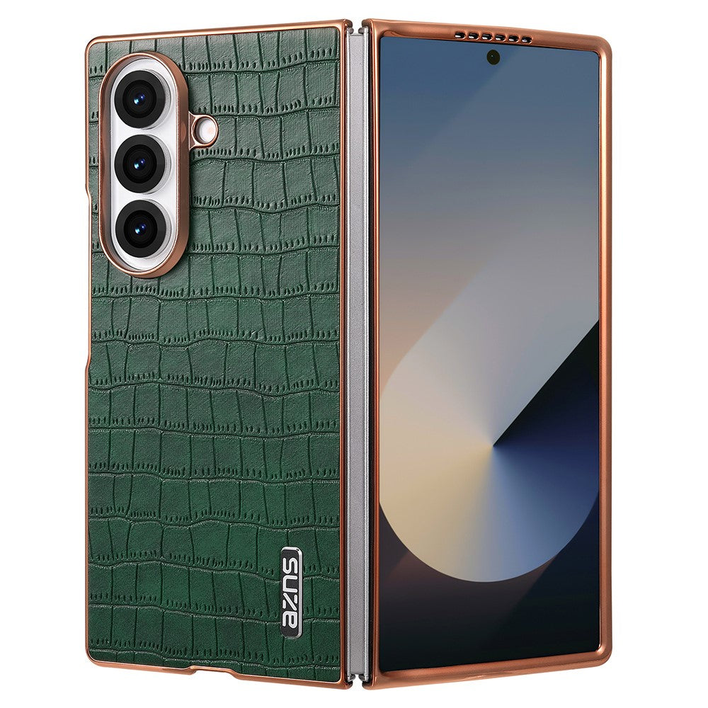 AZNS For Samsung Galaxy Z Fold7 5G Case Electroplating Crocodile Texture PU + PC Phone Cover - Green