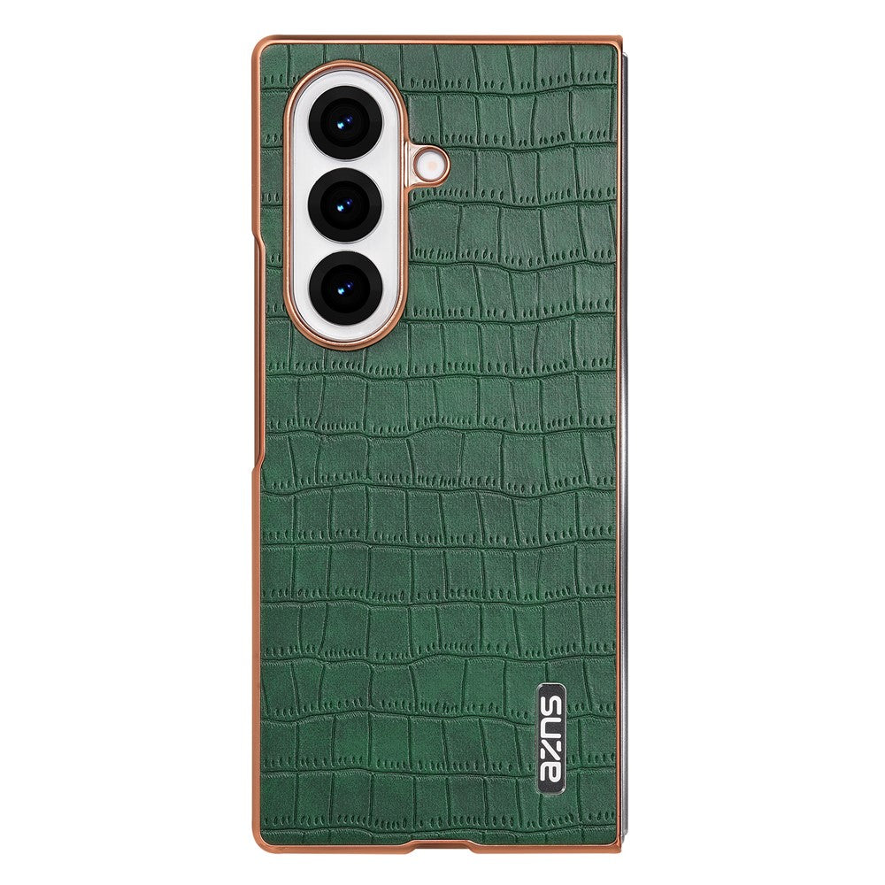 AZNS For Samsung Galaxy Z Fold7 5G Case Electroplating Crocodile Texture PU + PC Phone Cover - Green