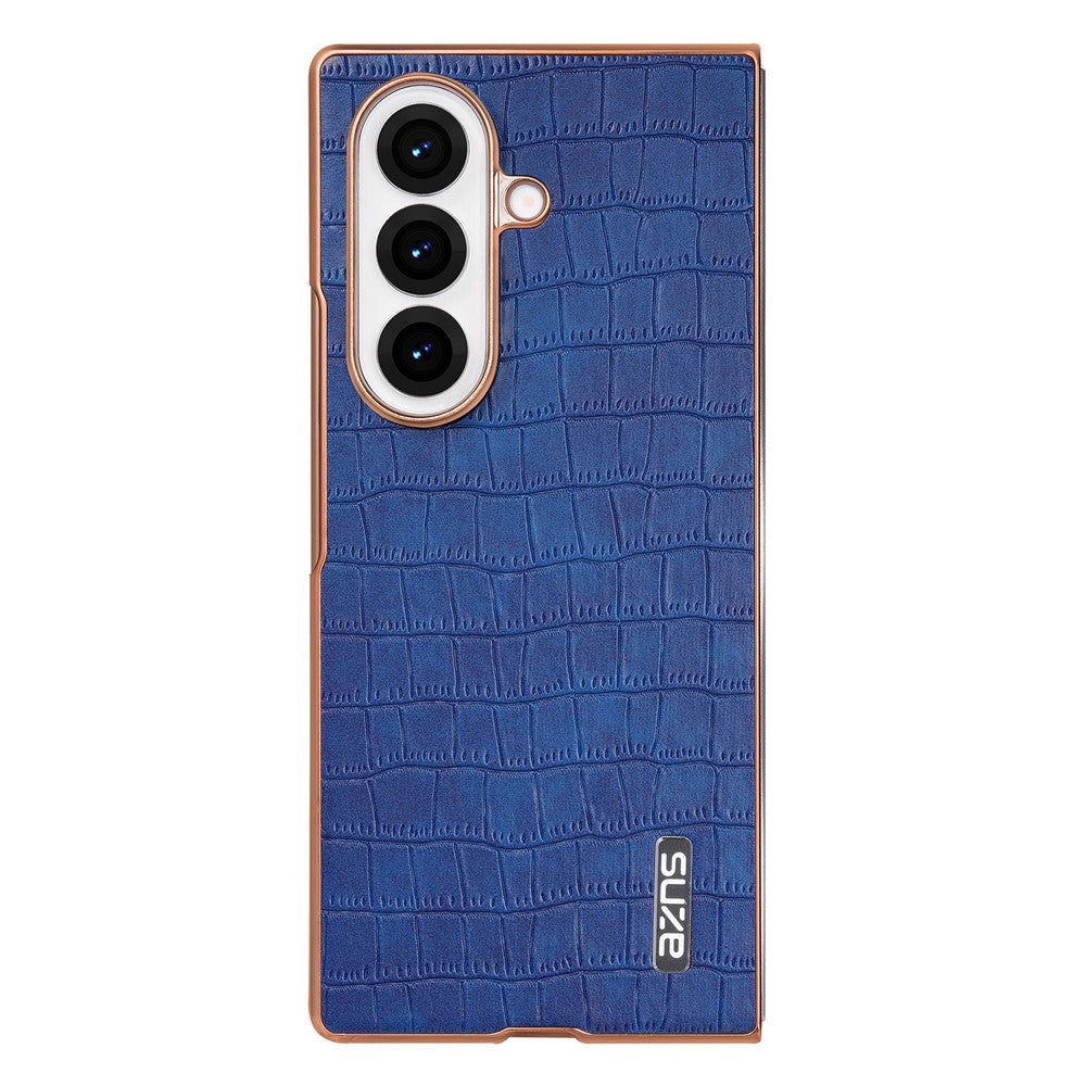 AZNS For Samsung Galaxy Z Fold7 5G Case Electroplating Crocodile Texture PU + PC Phone Cover - Blue