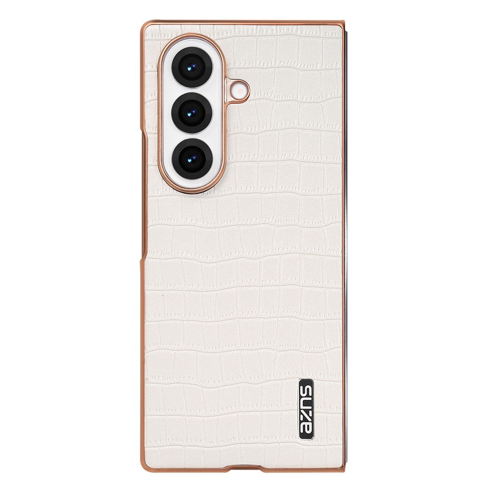 AZNS For Samsung Galaxy Z Fold7 5G Case Electroplating Crocodile Texture PU + PC Phone Cover - White