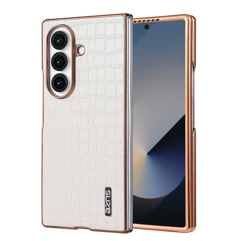 AZNS For Samsung Galaxy Z Fold7 5G Case Electroplating Crocodile Texture PU + PC Phone Cover - White