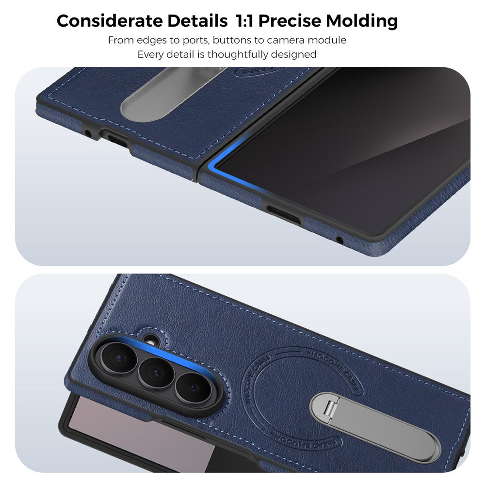 For Samsung Galaxy Z Fold7 5G Magnetic Case Rotating Kickstand Leather Coated PC Phone Cover - Sapphire