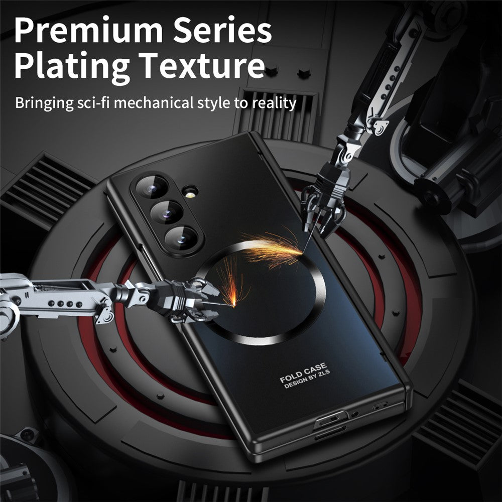 For Samsung Galaxy Z Fold7 5G Case Electroplated PC Magnetic Phone Cover with Tempered Glass Film - Black