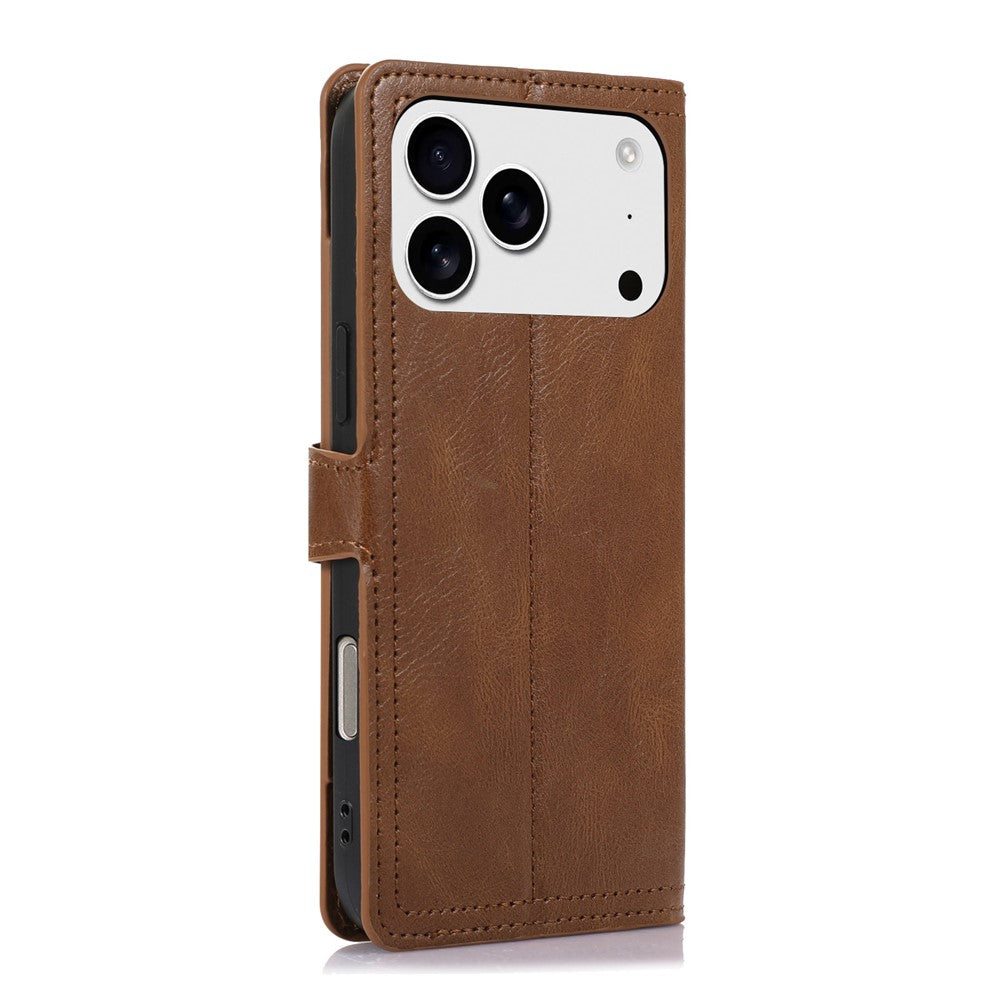 For iPhone 17 Pro Max Case Zipper Flip Leather Phone Cover with Card Holder - Brown