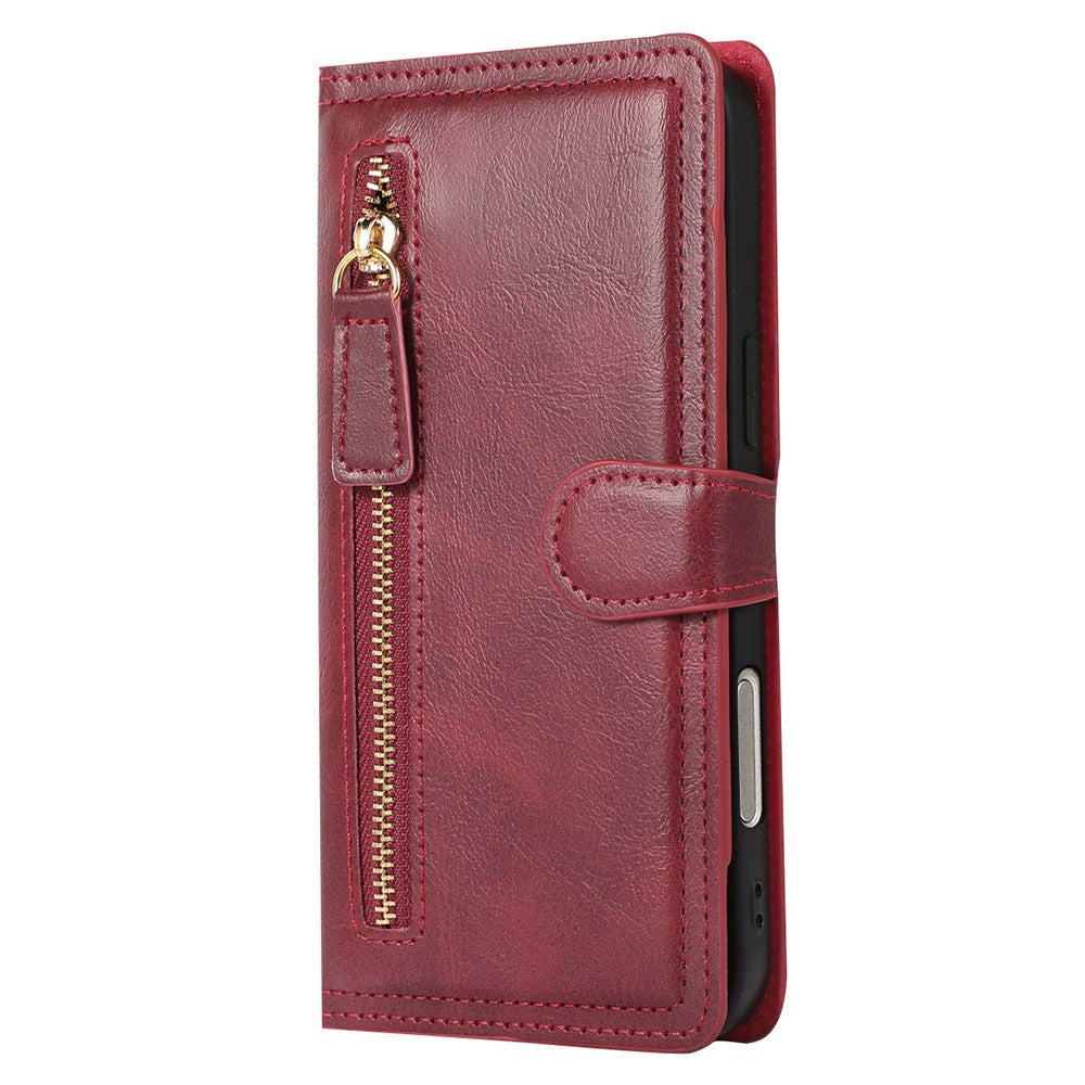 For iPhone 17 Pro Max Case Zipper Flip Leather Phone Cover with Card Holder - Red