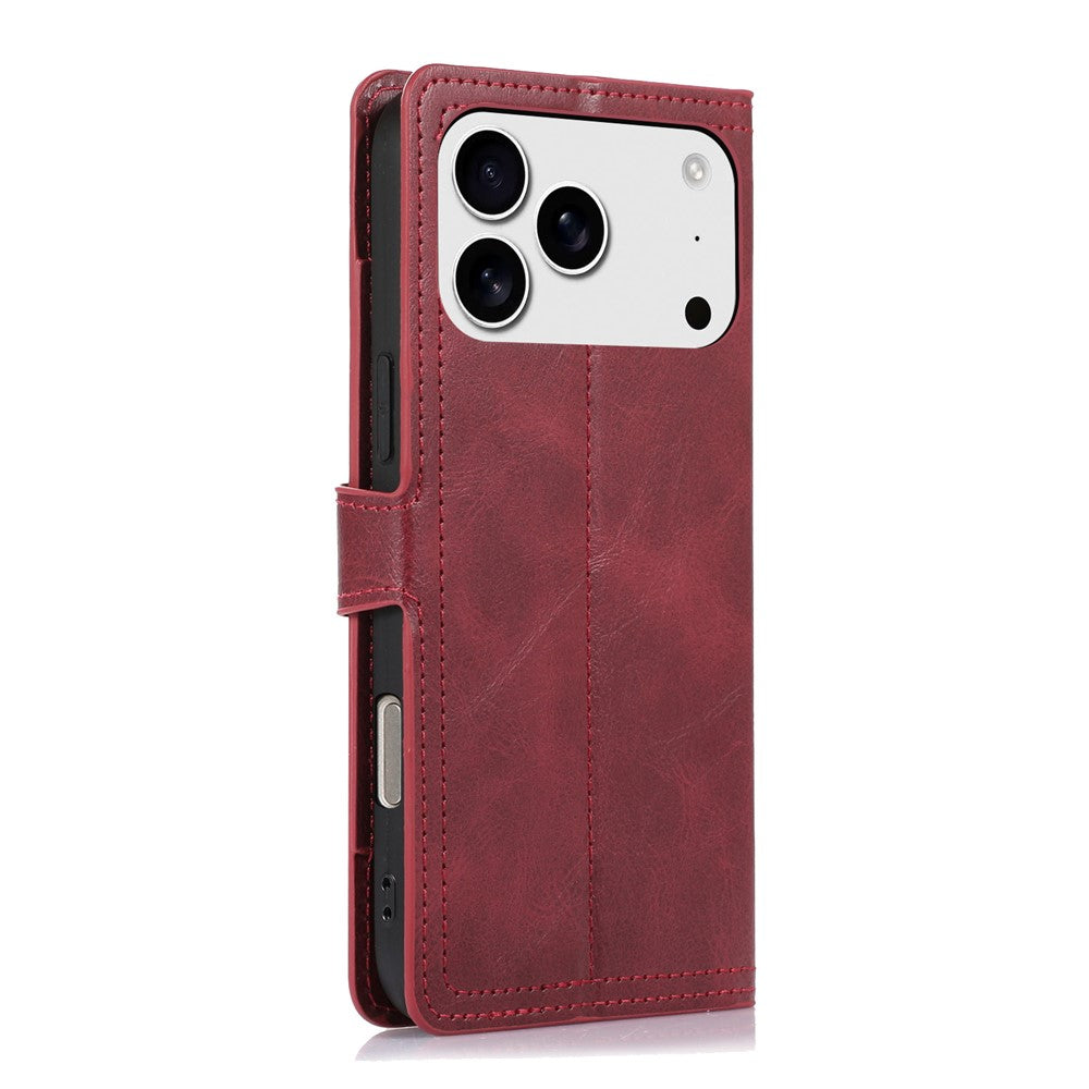 For iPhone 17 Pro Max Case Zipper Flip Leather Phone Cover with Card Holder - Red