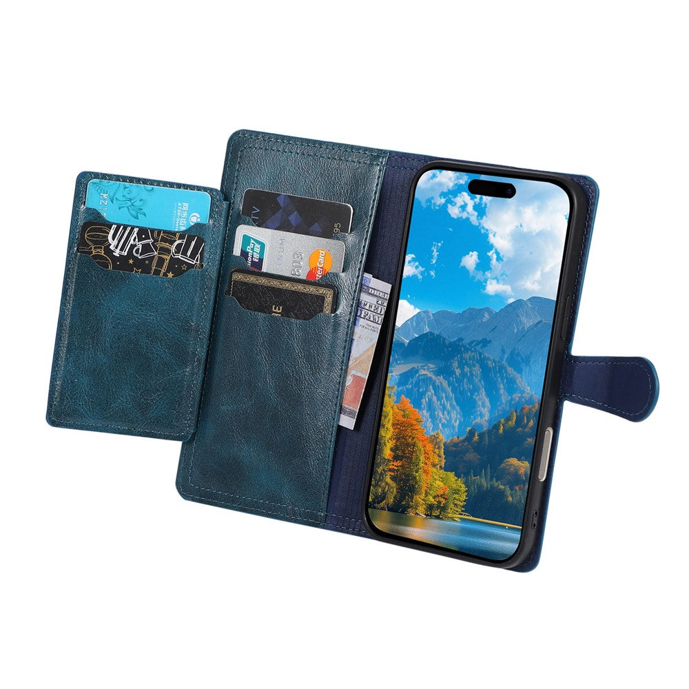 For iPhone 17 Pro Max Case Zipper Flip Leather Phone Cover with Card Holder - Blue