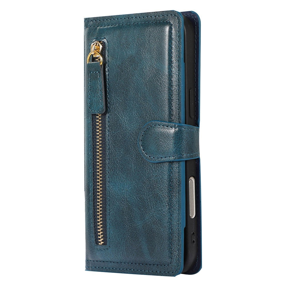 For iPhone 17 Pro Max Case Zipper Flip Leather Phone Cover with Card Holder - Blue
