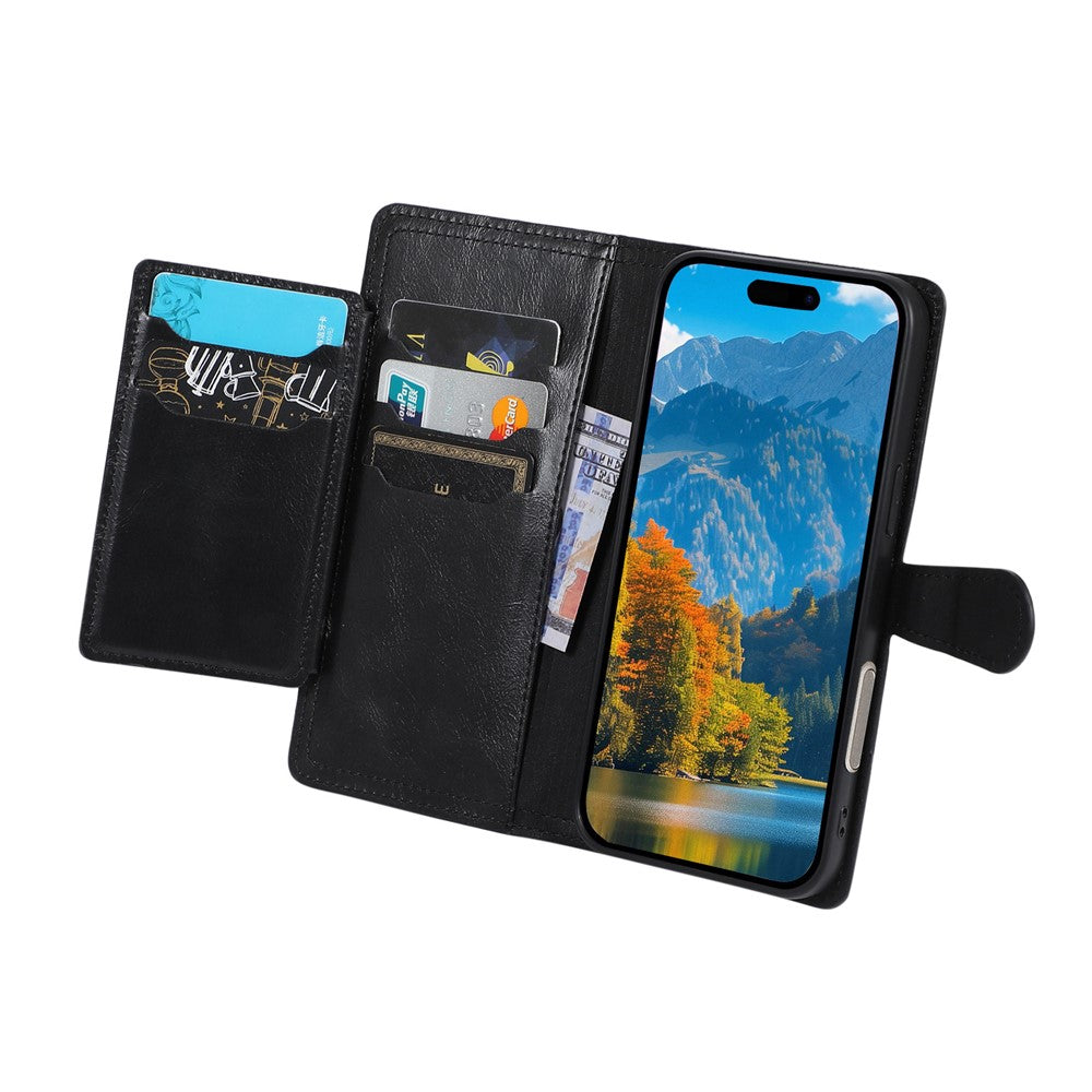 For iPhone 17 Pro Max Case Zipper Flip Leather Phone Cover with Card Holder - Black