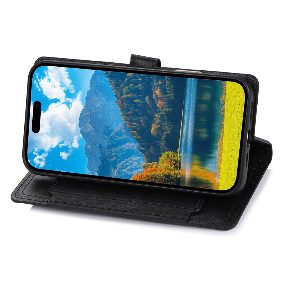 For iPhone 17 Pro Max Case Zipper Flip Leather Phone Cover with Card Holder - Black