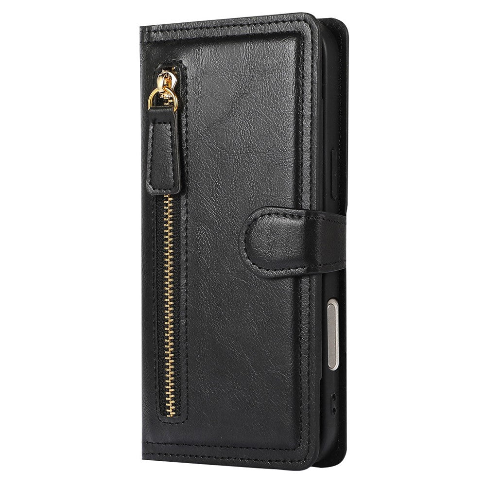 For iPhone 17 Pro Max Case Zipper Flip Leather Phone Cover with Card Holder - Black