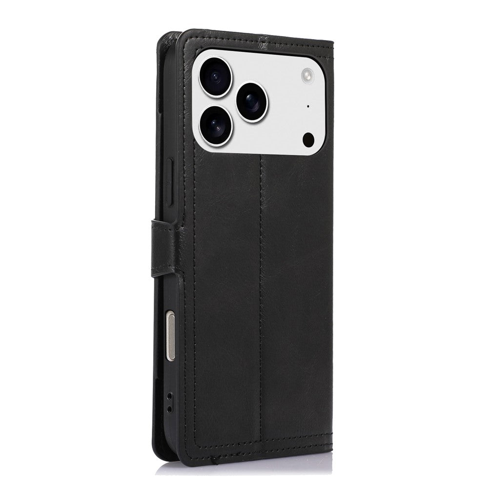 For iPhone 17 Pro Max Case Zipper Flip Leather Phone Cover with Card Holder - Black