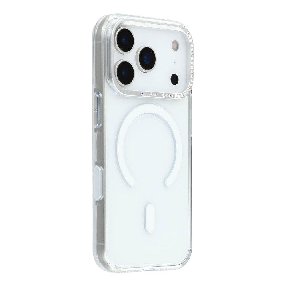JAUCASE For iPhone 17 Pro Max Magnetic Case Clear PC Phone Cover with Rhinestone Lens Frame / AI Button