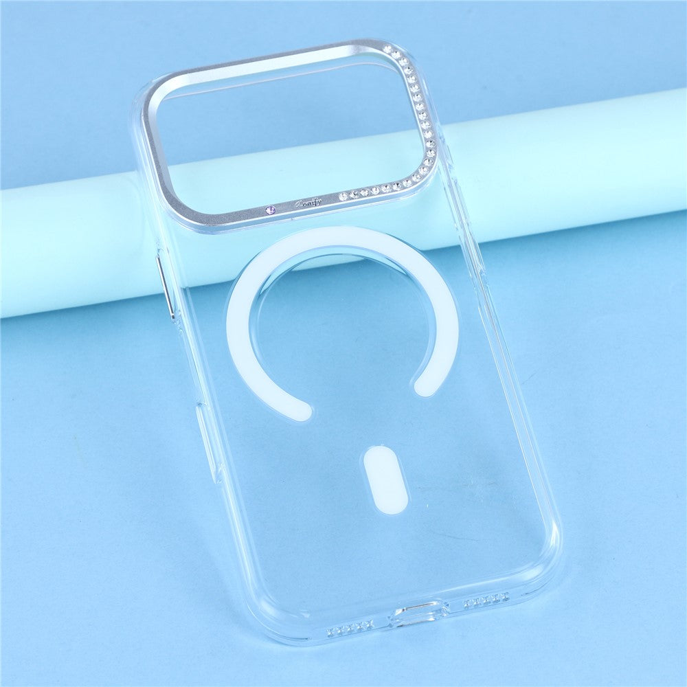 JAUCASE For iPhone 17 Pro Max Magnetic Case Clear PC Phone Cover with Rhinestone Lens Frame / AI Button
