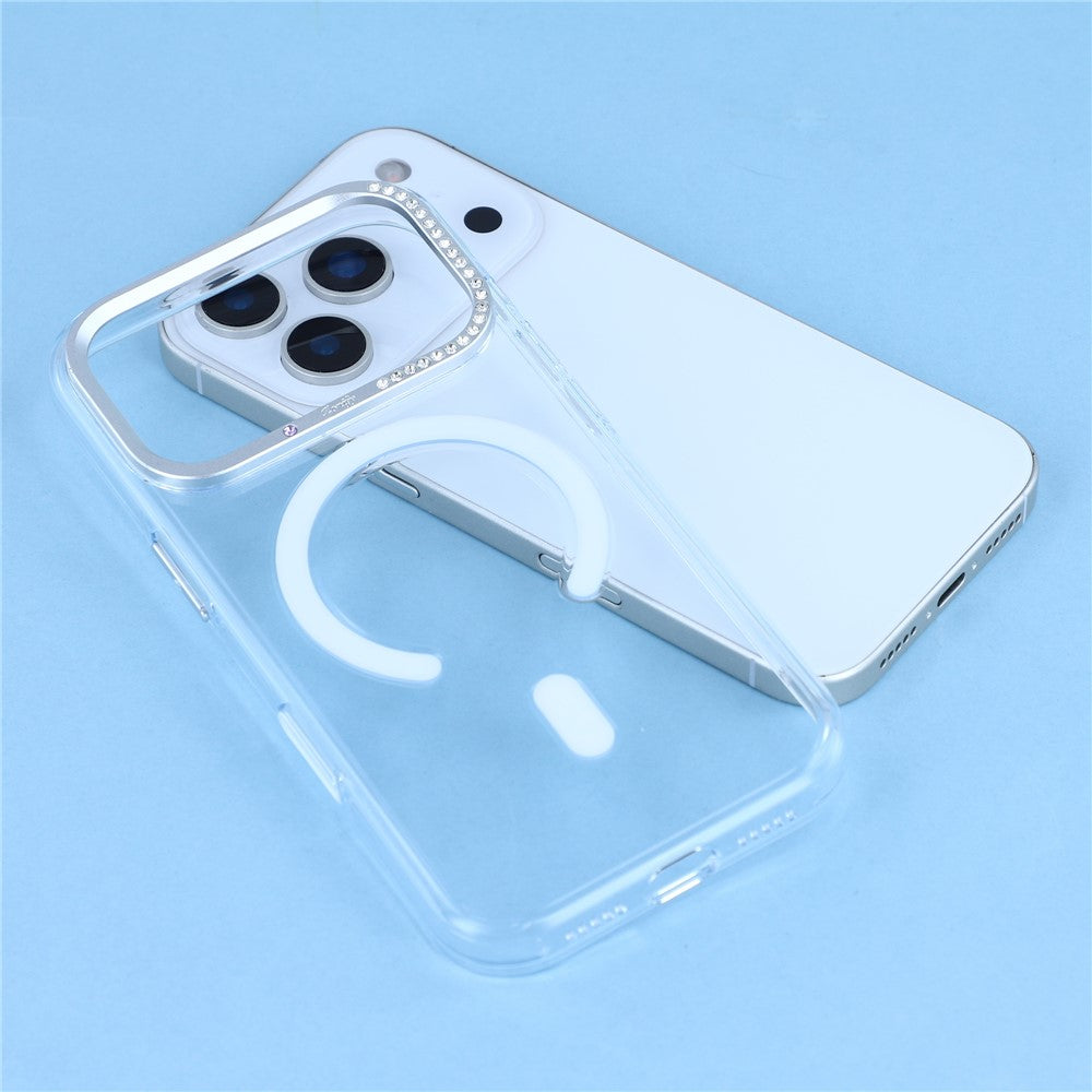 JAUCASE For iPhone 17 Pro Max Magnetic Case Clear PC Phone Cover with Rhinestone Lens Frame / AI Button