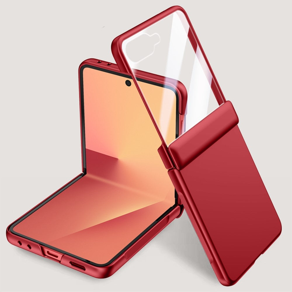 For Samsung Galaxy Z Flip7 5G Case Hard PC Hinge Protection Phone Cover with Rear Small Screen Protector - Red