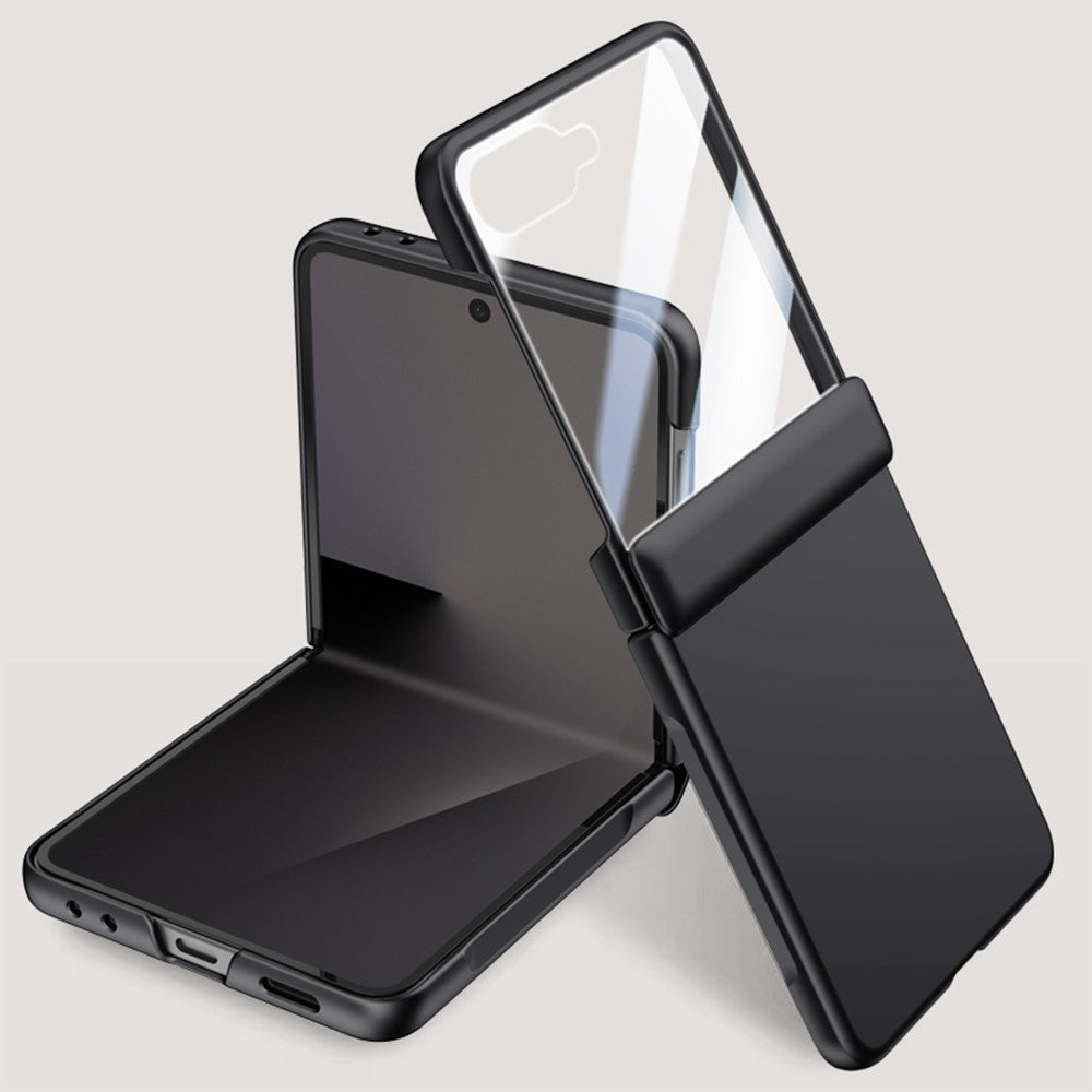 For Samsung Galaxy Z Flip7 5G Case Hard PC Hinge Protection Phone Cover with Rear Small Screen Protector - Black