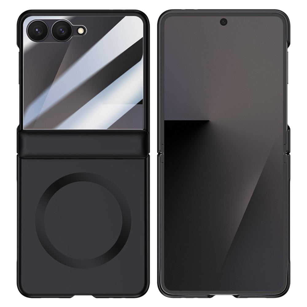 For Samsung Galaxy Z Flip7 5G Magnetic Case Hard PC Phone Cover with Rear Small Screen Protector - Black