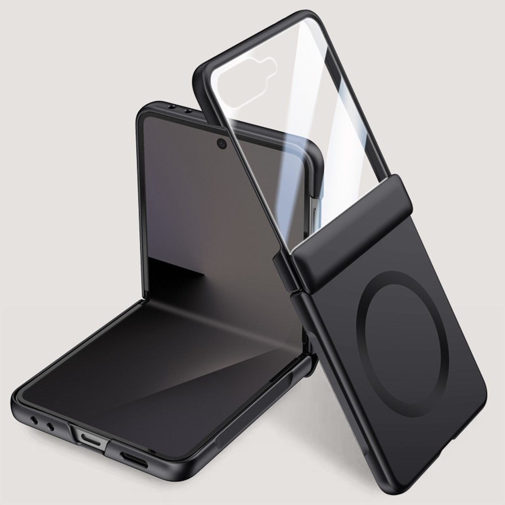 For Samsung Galaxy Z Flip7 5G Magnetic Case Hard PC Phone Cover with Rear Small Screen Protector - Black