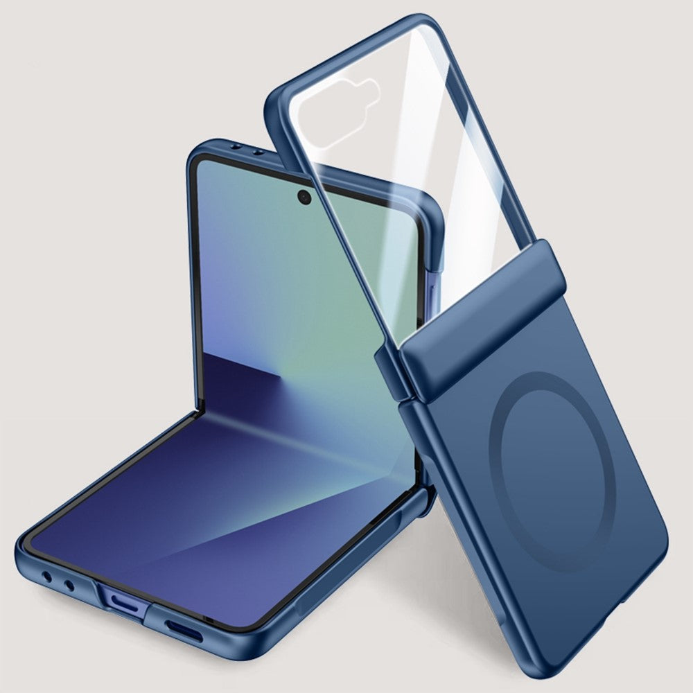 For Samsung Galaxy Z Flip7 5G Magnetic Case Hard PC Phone Cover with Rear Small Screen Protector - Blue