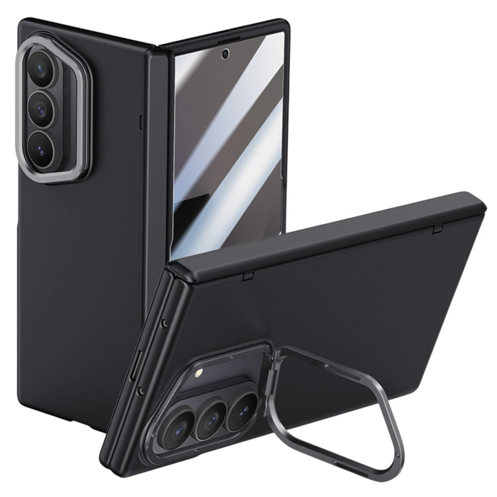 For Samsung Galaxy Z Fold7 5G Case Kickstand Hard PC Phone Cover with HD Tempered Glass Film - Black