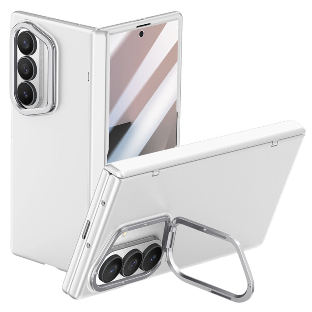For Samsung Galaxy Z Fold7 5G Case Kickstand Hard PC Phone Cover with HD Tempered Glass Film - Silver