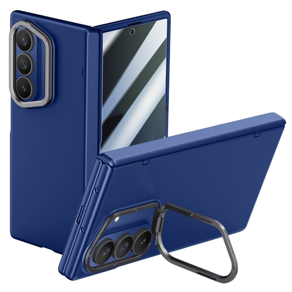 For Samsung Galaxy Z Fold7 5G Case PC Hard Phone Cover with Anti-Spy Film, Lens Frame Kickstand - Blue