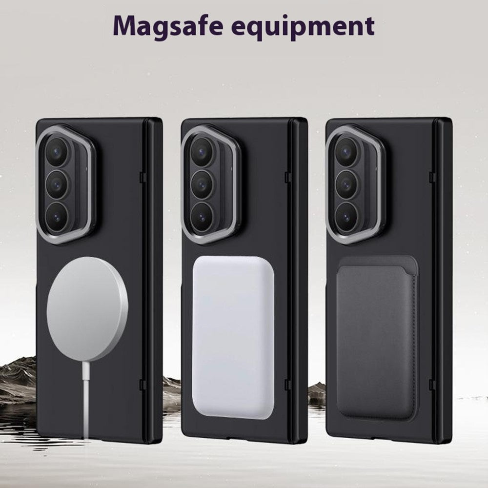 For Samsung Galaxy Z Fold7 5G Magnetic Case Hard PC Phone Cover with HD Tempered Glass Film, Lens Kickstand - Green