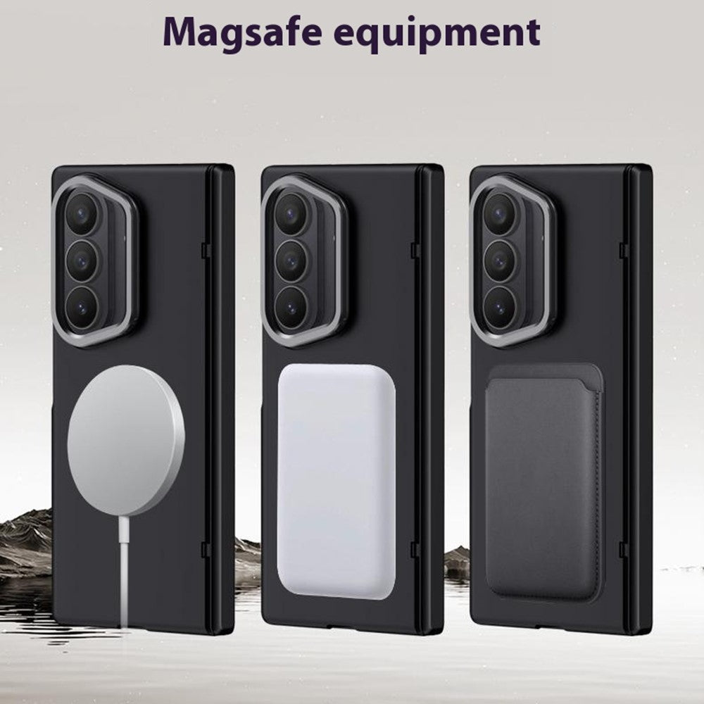 For Samsung Galaxy Z Fold7 5G Magnetic Case Hard PC Phone Cover with Privacy Tempered Glass Film / Lens Kickstand - Black