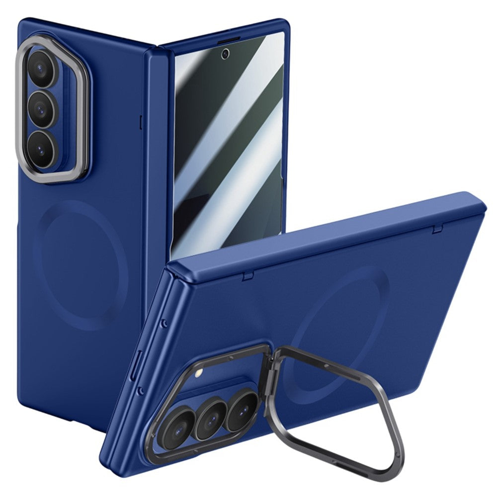 For Samsung Galaxy Z Fold7 5G Magnetic Case Hard PC Phone Cover with Privacy Tempered Glass Film / Lens Kickstand - Blue