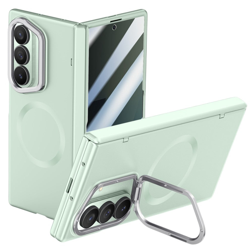 For Samsung Galaxy Z Fold7 5G Magnetic Case Hard PC Phone Cover with Privacy Tempered Glass Film / Lens Kickstand - Green