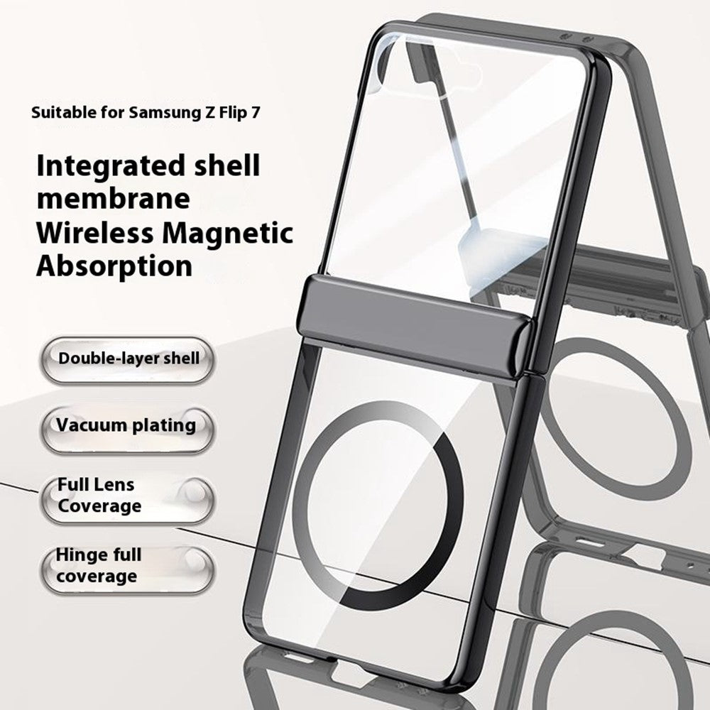 For Samsung Galaxy Z Flip7 5G Magnetic Case Hard PC + Acrylic Phone Cover with HD Rear Small Screen Protector - Blue